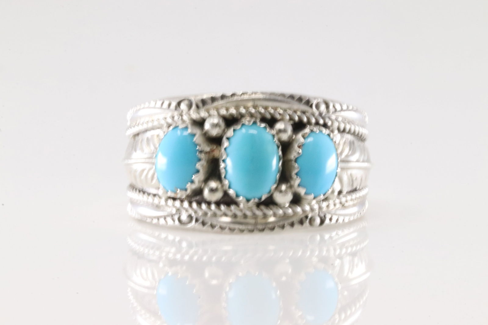 Native America Navajo Sterling Silver Men Turquoise Ring By Harrison & Betty Begaye. (1 of 4)