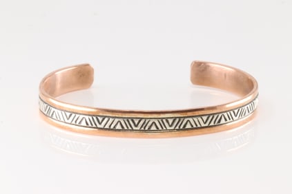 Native America Navajo Sterling Silver Copper Bracelet Cuff By Wylie Secatero.