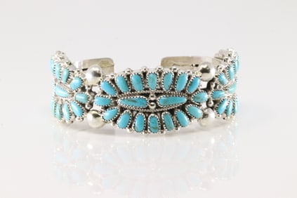 Native America Navajo Sterling Silver Kingman Turquoise Bracelet Cuff By Juspert J.Wilson.