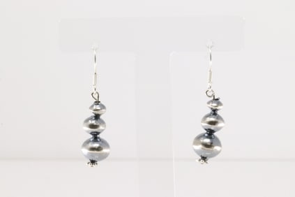Native America Navajo Sterling Silver Pearl Beaded Dangling Earring's By Treva Jim.
