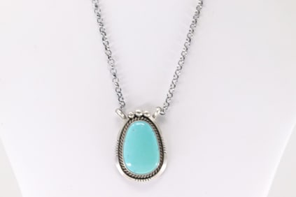 Native America Navajo Sterling Silver Kingman Turquoise Necklace Alfred Martinez.