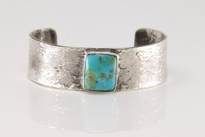 Native America Kingman Sterling Silver Kingman Turquoise Bracelet Cuff By Jude Candelaria.