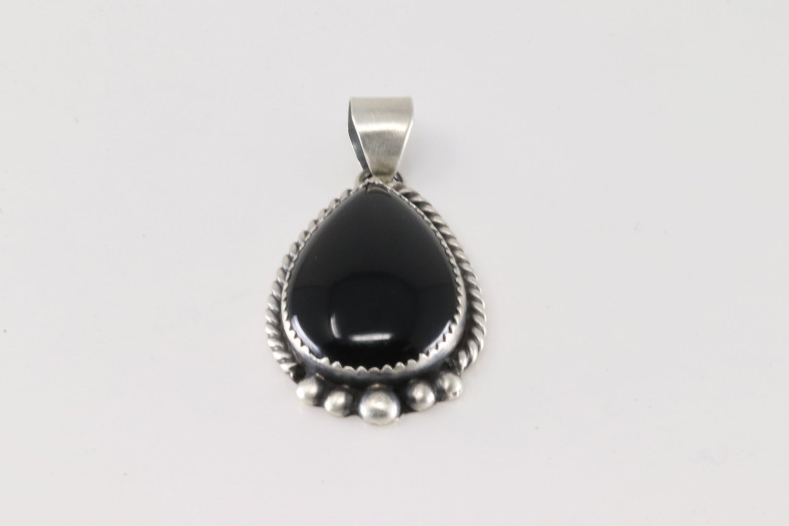 Native America Navajo Sterling Silver Black Onyx Pendant By F.: This is a Native America Navajo Sterling Silver Black Onyx Pendant By F.