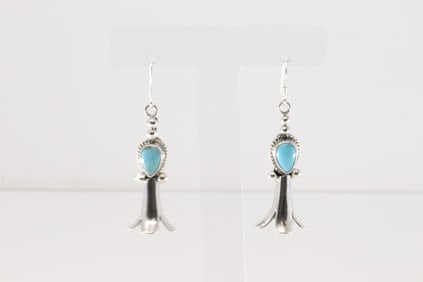 Native America Navajo Sterling Silver Turquoise Blossom Dangling Earring's By Genevieve Francisco.