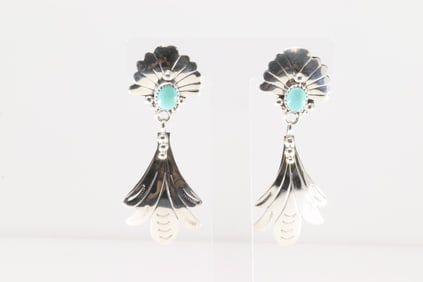 Native America Navajo Sterling Silver Turquoise Post / Dangling Earring's By Genevieve Francisco.