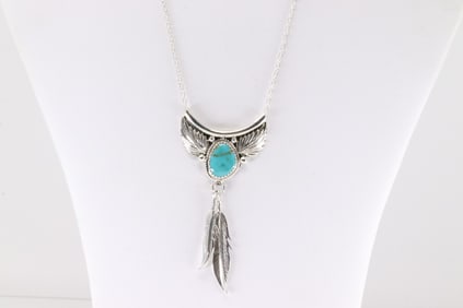 Native America Navajo Sterling Silver Turquoise Necklace By Sharon McCarthy.