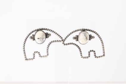 Native America Navajo Sterling Silver White Buffalo Bear Post Earring's By L.A Jr.