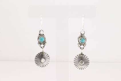 Native American Navajo Sterling Silver Coral & Turquoise Dangling Earring's By Jerold Joe.