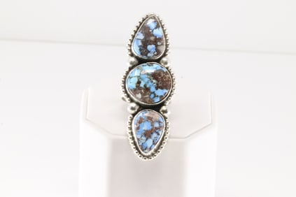 Native America Navajo Sterling Silver Golden Hill Turquoise Ring By A.M.