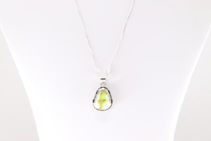 Native America Navajo Sterling Silver Palomino Pendant By J.F. with A 925 Necklace.