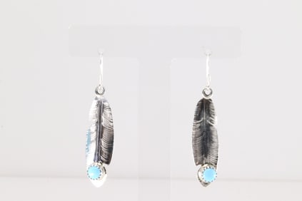 Native America Navajo Sterling Silver Turquoise Dangling Earring's By Genevieve Francisco.