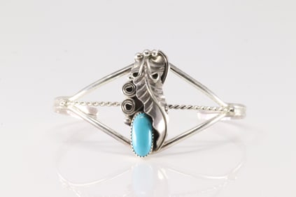 Native America Navajo Sterling Silver Turquoise Bracelet Cuff By R.M.