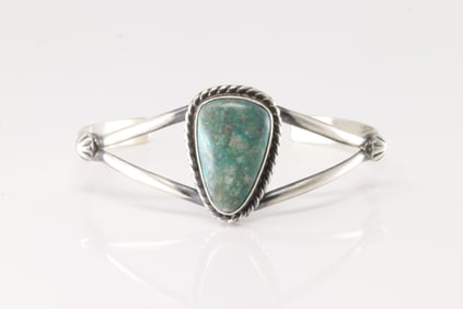 Native America Navajo Sterling Silver Kingman Turquoise Bracelet Cuff By Augustine Largo.