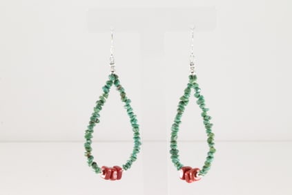 Native America Navajo Sterling Silver Coral & Turquoise Dangling Earring's.