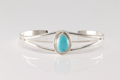 Native America Navajo Sterling Silver Turquoise Bracelet Cuff By P.Skeets.