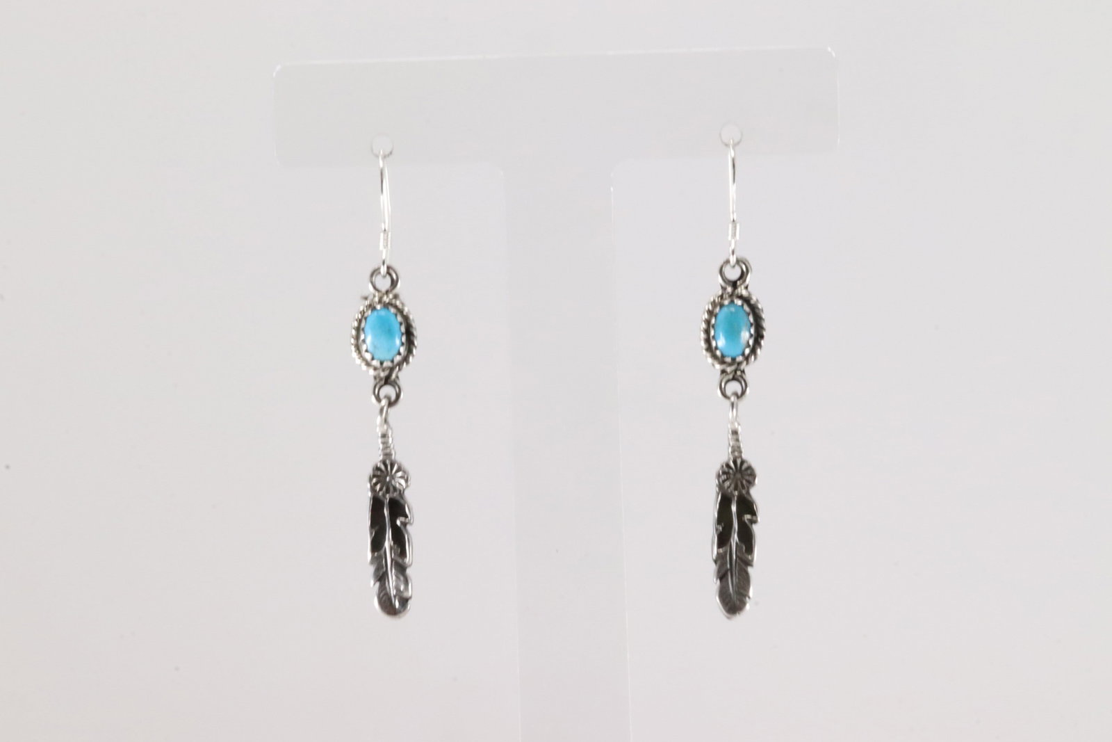 Native America Navajo Sterling Silver Turquoise Feather Dangling Earring's By Emery Spencer.: This is a Native America Navajo Sterling Silver Turquoise Feather Dangling Earring's By Emery Spencer.