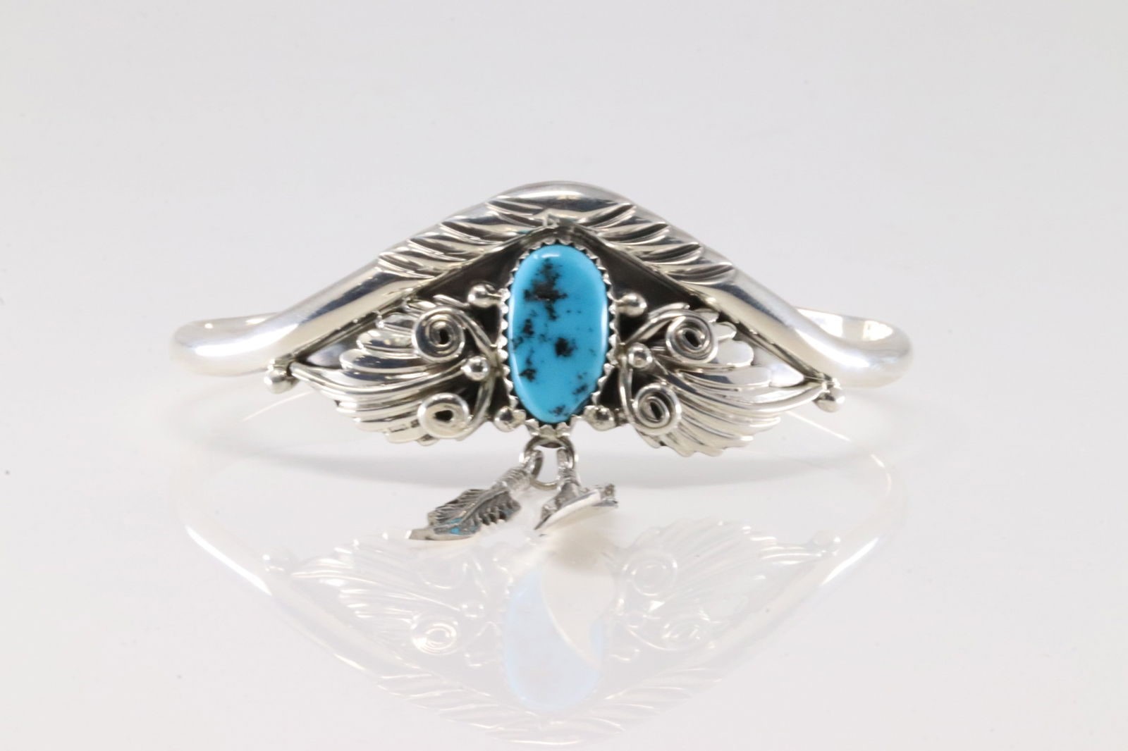 Native America Navajo Sterling Silver Turquoise Feather Bracelet Cuff By Ross Antonio. (1 of 4)
