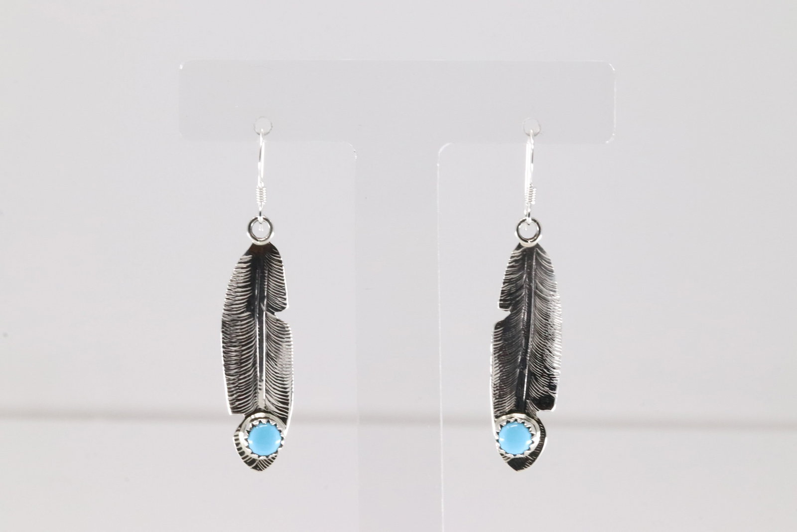 Native America Navajo Sterling Silver Turquoise Feather Dangling Earring's By Genevieve Francisco.: This is a Native America Navajo Sterling Silver Turquoise Feather Dangling Earring's By Genevieve Francisco.