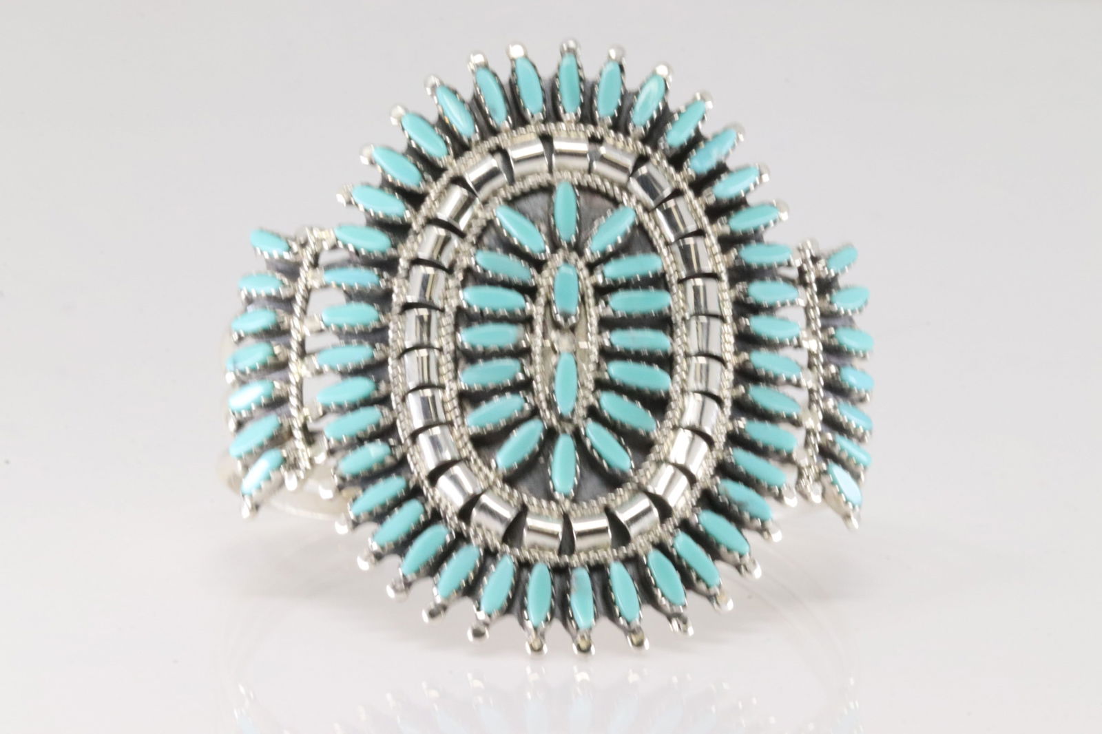 Native America Zuni Sterling Silver Turquoise Needlepoint Bracelet Cuff By N&R Nez. (1 of 4)