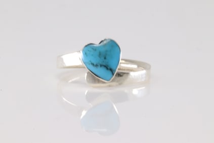 Native American Navajo Sterling Silver Turquoise Heart Ring By Sonyei Coho.