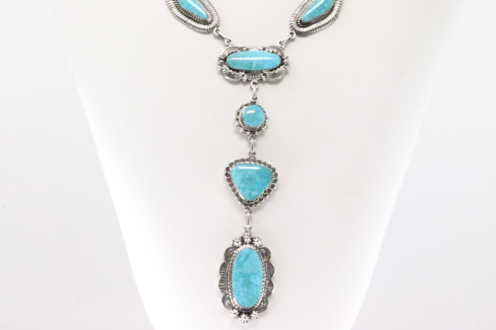 Native America Navajo Sterling Silver Turquoise Necklace By Leroy Silversmith. (1 of 5)