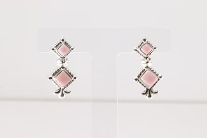 Native America Navajo Sterling Silver Pink Conch Shell Post Earring's By Sadie Jim.