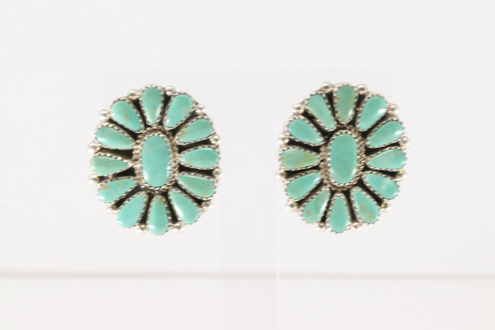 Native America Navajo Sterling Silver Kingman Turquoise Post Earring's By Alicia Wilson. (1 of 4)