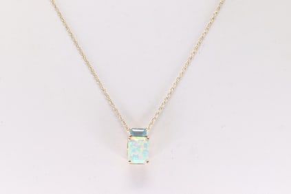 Aquamarine & Opal Pendant / Necklace 10Kt.