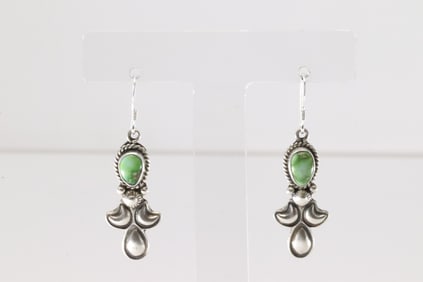 Native America Navajo Sterling Silver Sonora Gold Turquoise Dangling Earring's By Verley Betone.
