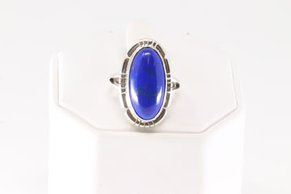 Native America Navajo Sterling Silver Lapis Stone Ring By S.E.