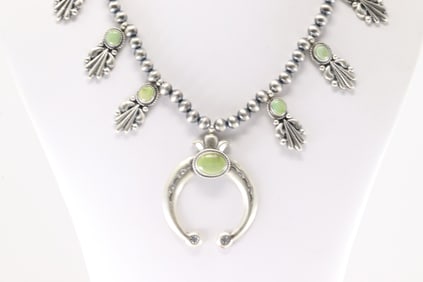 Native America Navajo Sterling Silver Palomino Turquoise Necklace & Earring's Set By Bobby Platero.