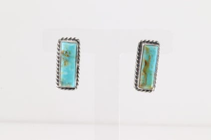 Native America Navajo Sterling Silver Kingman Turquoise Post Earring's By Augustine Largo.