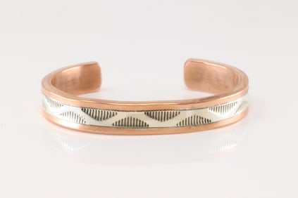 Native America Navajo Sterling Silver Copper Bracelet Cuff By Wylie Secatero.