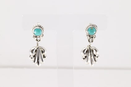 Native America Navajo Sterling Silver Turquoise Post / Dangling Earring's By Annette Chiquito.