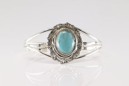 Native America Navajo Sterling Silver Turequoise Bracelet Cuff By Brandon Belin.
