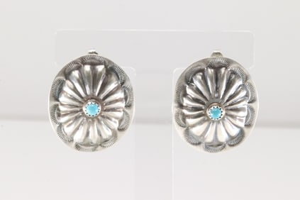 Native America Navajo Sterling Silver turquoise Conch Post Earring's By Joan & Ryan Begay.