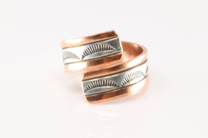 Native America Navajo Sterling Silver Copper Ring By Wylie Secatero.