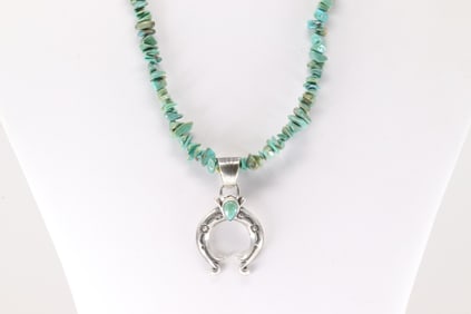Native America Navajo Sterling Silver Turquoise Naja Necklace By Louise Joe.