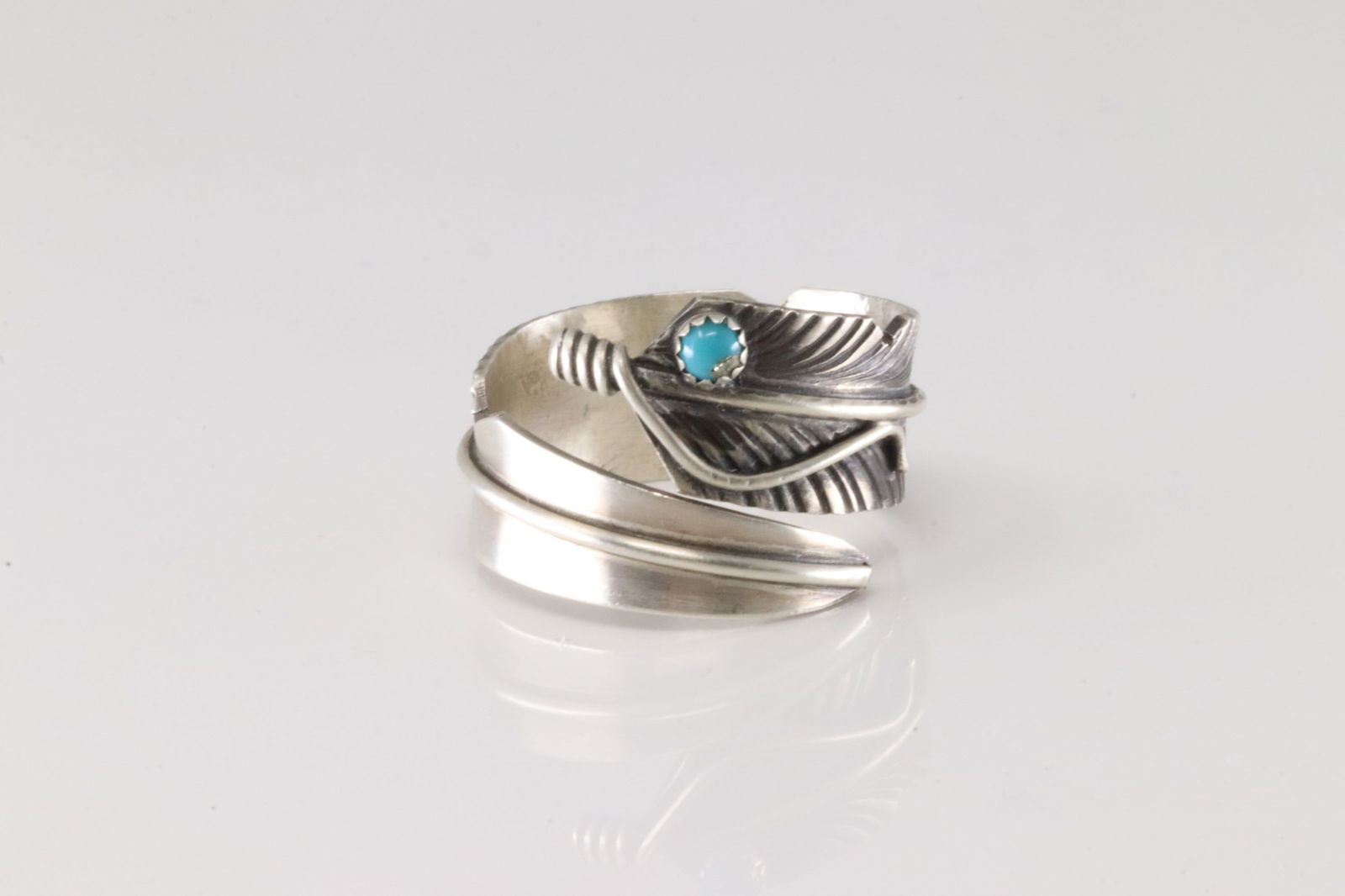 Native America Navajo Sterling Silver Turquoise Feather Ring By C.C. (1 of 4)