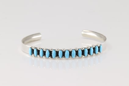 Native America Zuni Sterling Silver Turquoise Bracelet Cuff By Veronica Martza.