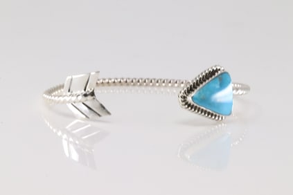 Native America Navajo Sterling Silver Turquoise Bracelet Arrow Cuff By Sheena Jack.