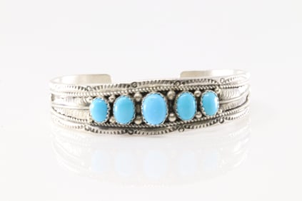 Native America Navajo Sterling Silver Turquoise Bracelet Cuff By Betty Begaye.