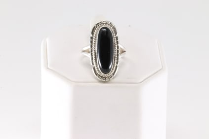 Native America Navajo Sterling Silver Black Onyx Ring By J.Frank.