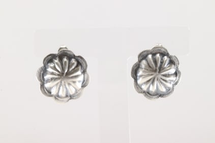 Native America Navajo Sterling Silver Conch Post Earring's By Joan Begay.