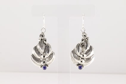 Native America Navajo Sterling Silver Lapis Leaf Dangling Earring's By Darrell Morgan.
