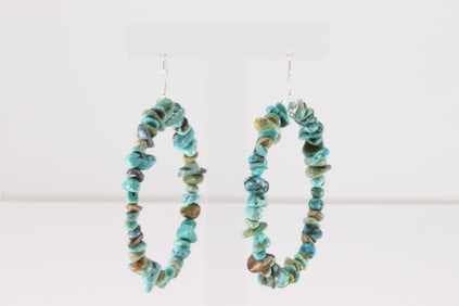 Native America Navajo Sterling Silver Turquoise Hoop Dangling Earring's.