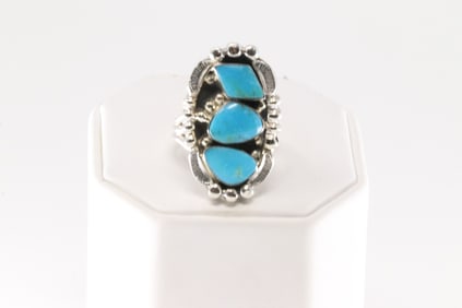 Native America Navajo Sterling Silver Turquoise Ring By Jimmy Garcia.