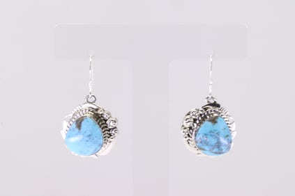Native America Navajo Sterling Silver Turquoise Dangling Earring's By Arlene Lewis.