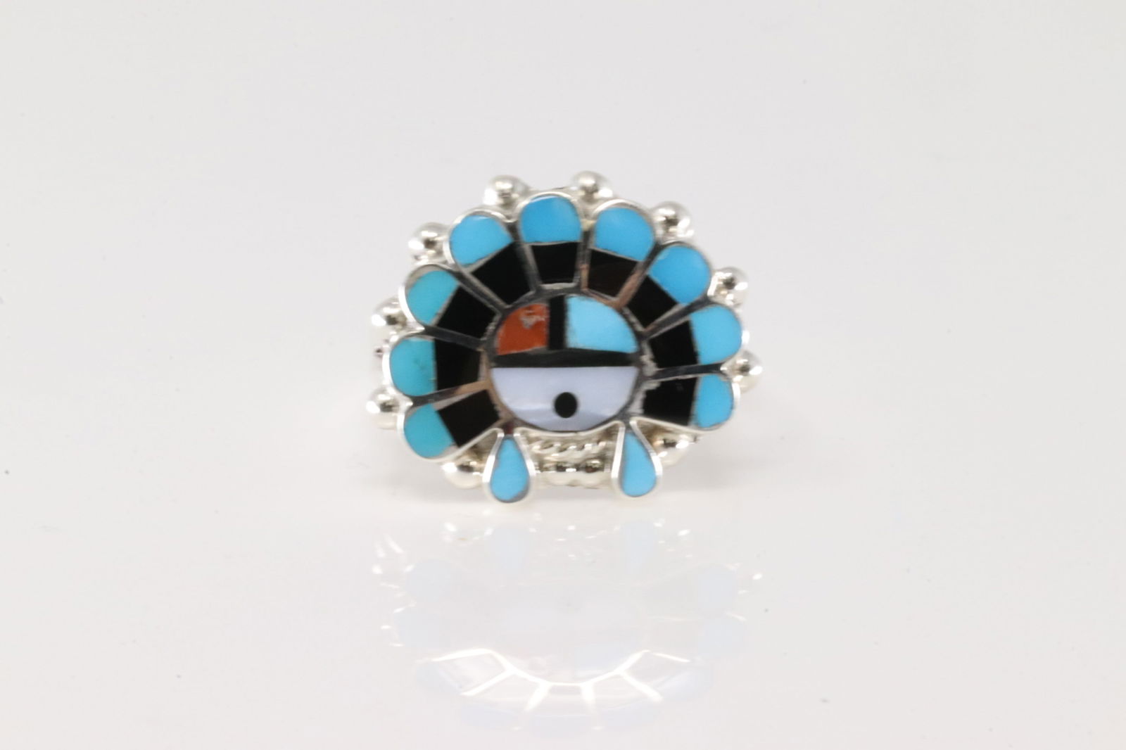 Native America Zuni Sterling Silver Multi-Color Stone Inlay Ring By E.R. (1 of 4)