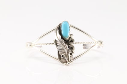 Native America Navajo Sterling Silver Turquoise Bracelet Cuff By R.M.